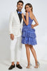 Load image into Gallery viewer, Sparkly Black Sweetheart A-Line Lace Tiered Short Homecoming Dress