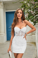 Load image into Gallery viewer, Bodycon Sweetheart Little White Dress with Appliques