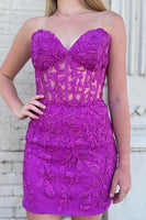 Load image into Gallery viewer, Sheath Sweetheart Fuchsia Corset Short Homecoming Dress with Appliques