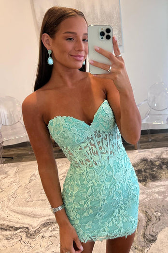 Sheath Sweetheart Royal Blue Corset Short Homecoming Dress with Appliques