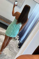 Load image into Gallery viewer, Sheath Sweetheart Light Green Corset Short Homecoming Dress with Appliques