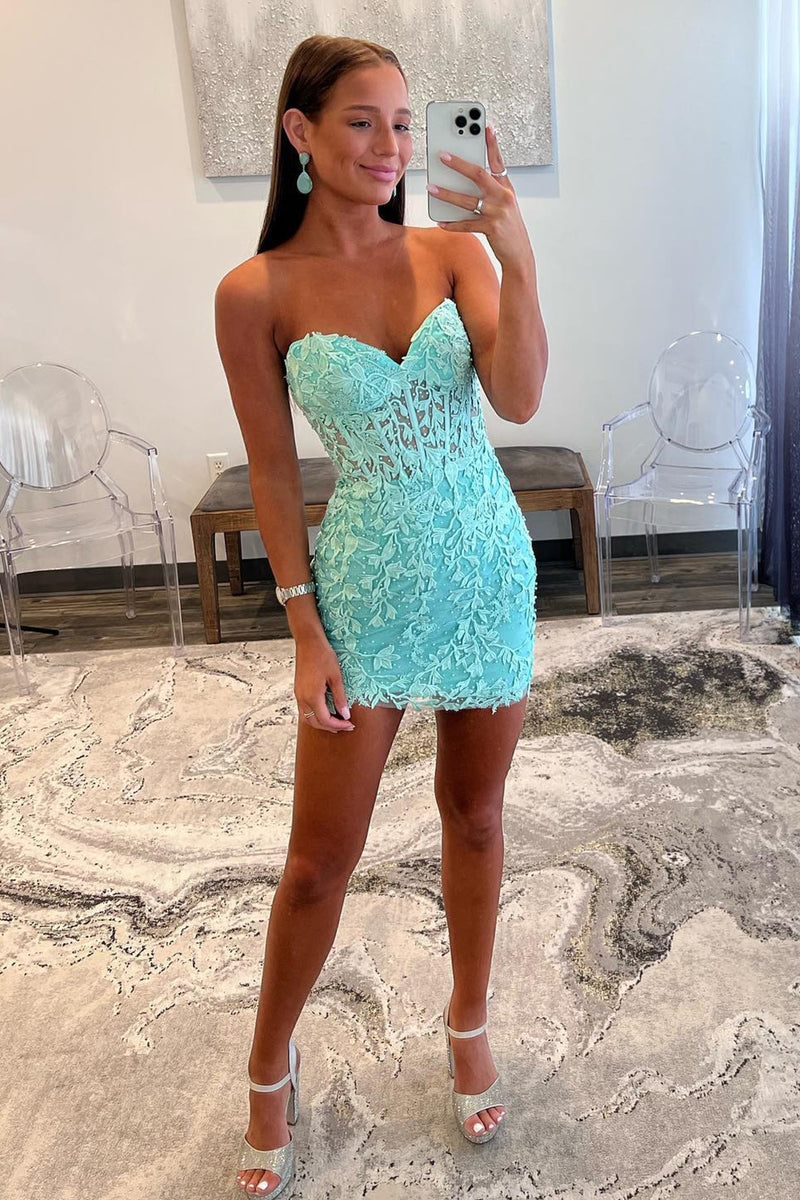 Load image into Gallery viewer, Sheath Sweetheart Royal Blue Corset Short Homecoming Dress with Appliques