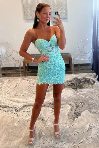 Sheath Sweetheart Royal Blue Corset Short Homecoming Dress with Appliques