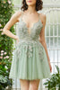 Load image into Gallery viewer, A Line Spaghetti Straps Blush Short Homecoming Dress with Criss Cross Back