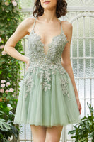 Load image into Gallery viewer, A Line Spaghetti Straps Blush Short Homecoming Dress with Criss Cross Back