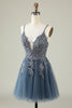 Load image into Gallery viewer, Stylish A Line Spaghetti Straps Green Short Homecoming Dress with Appliques