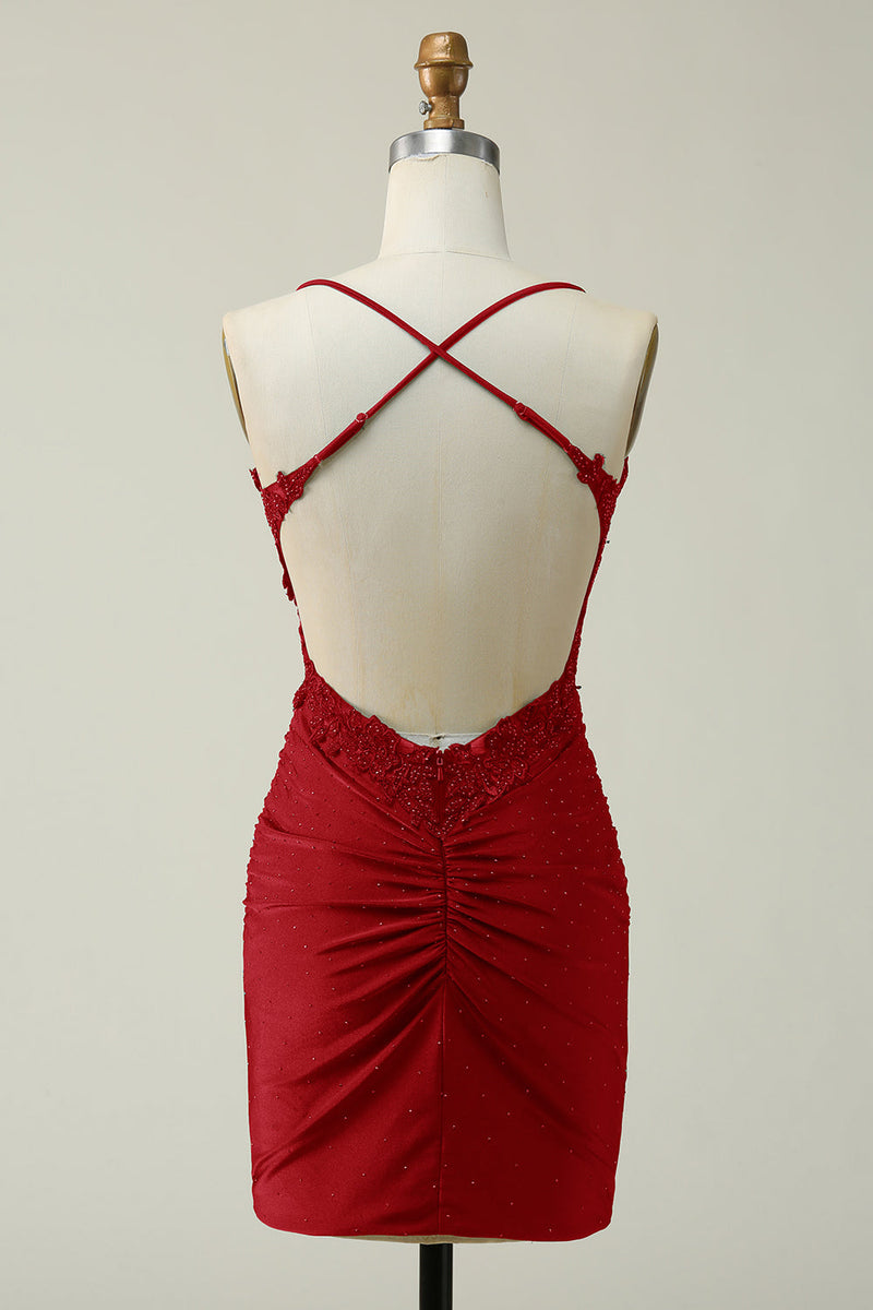 Load image into Gallery viewer, Royal Blue Bodycon Spaghetti Straps Short Homecoming Dress with Appliques