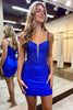 Load image into Gallery viewer, Sparkly Bodycon Spaghetti Straps Royal Blue Short Homecoming Dress with Beading