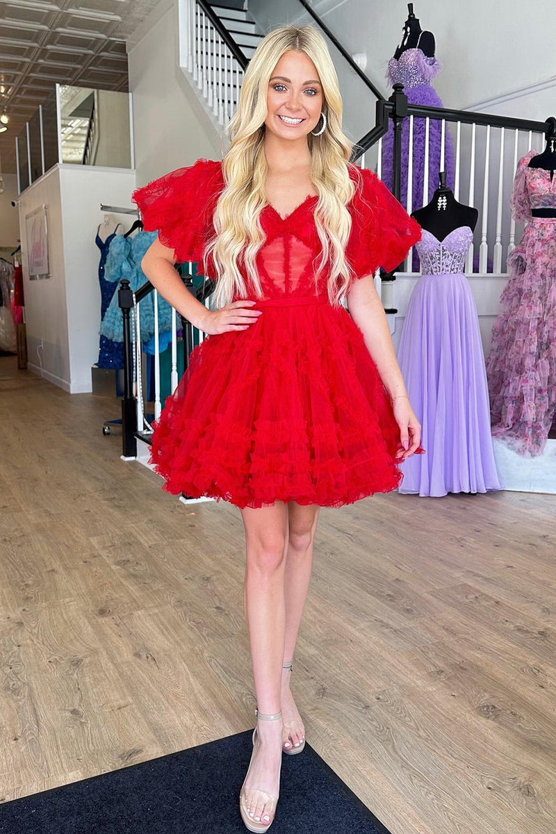 Load image into Gallery viewer, Pink A Line Off The Shoulder Corset Tulle Short Homecoming Dress