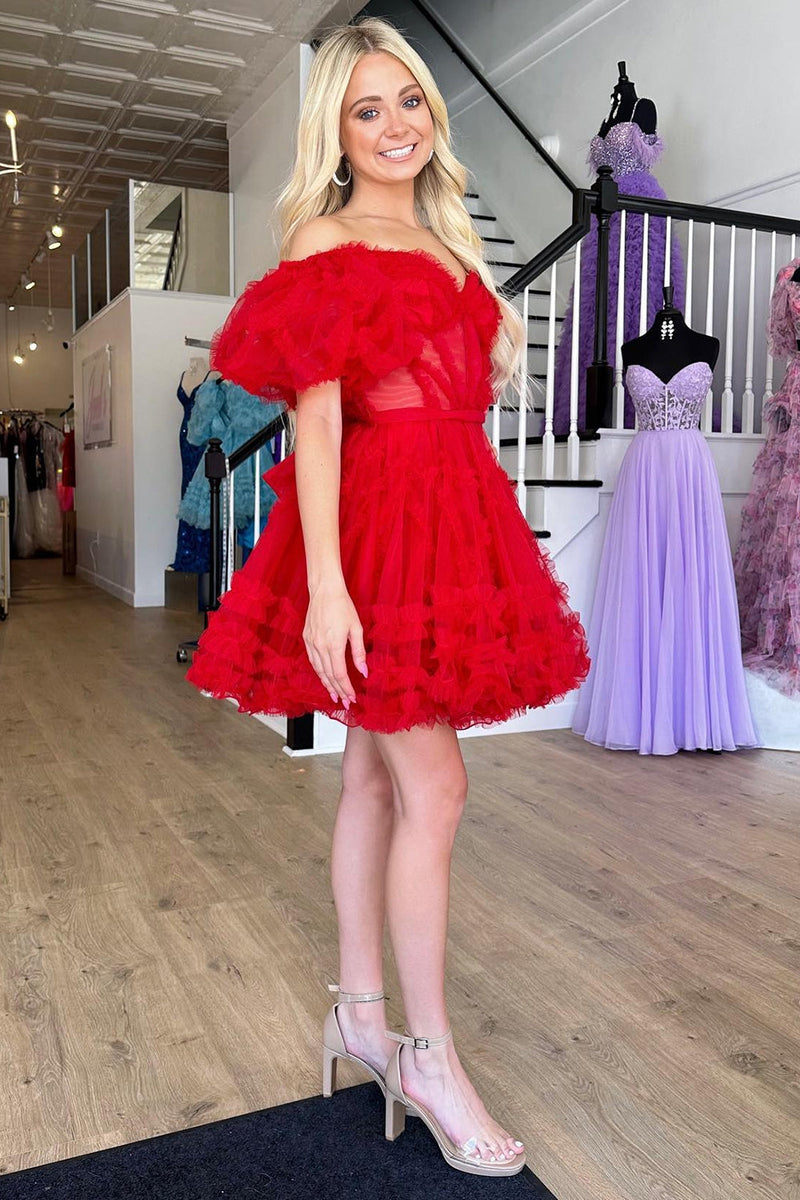 Load image into Gallery viewer, Pink A Line Off The Shoulder Corset Tulle Short Homecoming Dress
