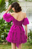 Load image into Gallery viewer, Pink A Line Off The Shoulder Corset Tulle Short Homecoming Dress