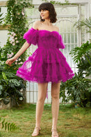 Load image into Gallery viewer, Pink A Line Off The Shoulder Corset Tulle Short Homecoming Dress