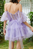 Load image into Gallery viewer, Purple A Line Off The Shoulder Corset Short Tulle Homecoming Dress
