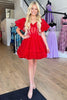 Load image into Gallery viewer, Red Tulle Off The Shoulder Corset Homecoming Dress