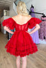 Load image into Gallery viewer, Red Tulle Off The Shoulder Corset Homecoming Dress