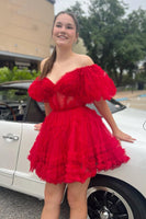 Load image into Gallery viewer, Pink A Line Off The Shoulder Corset Tulle Short Homecoming Dress