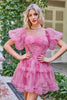 Load image into Gallery viewer, Blue A Line Off The Shoulder Corset Tulle Short Homecoming Dress
