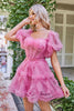 Load image into Gallery viewer, Blue A Line Off The Shoulder Corset Tulle Short Homecoming Dress