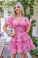 Load image into Gallery viewer, Blue A Line Off The Shoulder Corset Tulle Short Homecoming Dress