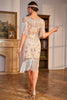Load image into Gallery viewer, Boat Neck Sequins Green Golden Roaring 20s Gatsby Fringed Flapper Dress