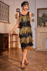 Load image into Gallery viewer, Golden Round Neck Roaring 20s Gatsby Fringed Flapper Dress with Sequins