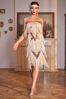 Load image into Gallery viewer, Champange Spaghetti Straps Sequins 1920s Dress with Fringes