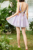 Load image into Gallery viewer, Purple A Line Deep V Neck Open Back Homecoming Dress With 3D Flowers