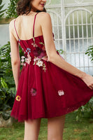 Load image into Gallery viewer, Burgundy A Line Spaghetti Straps Homecoming Dress With 3D Flowers
