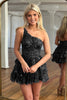 Load image into Gallery viewer, A Line One Shoulder Black Corset Homecoming Dress with Sequins