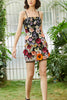 Load image into Gallery viewer, Blush Sheath Spaghetti Straps Floral Printed Homecoming Dress with 3D Flowers