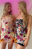 Load image into Gallery viewer, Blush Sheath Spaghetti Straps Floral Printed Homecoming Dress with 3D Flowers