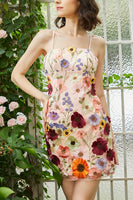 Load image into Gallery viewer, Blush Sheath Spaghetti Straps Floral Printed Homecoming Dress with 3D Flowers