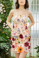 Load image into Gallery viewer, Black Spaghetti Straps Floral Printed Homecoming Dress with 3D Flowers