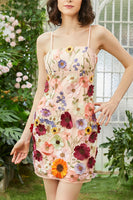 Load image into Gallery viewer, Black Spaghetti Straps Floral Printed Homecoming Dress with 3D Flowers