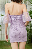 Load image into Gallery viewer, Spaghetti Straps Purple Short Tight Homecoming Dress with Appliques