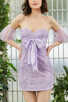 Load image into Gallery viewer, Spaghetti Straps Purple Short Tight Homecoming Dress with Appliques