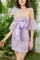 Load image into Gallery viewer, Spaghetti Straps Purple Short Tight Homecoming Dress with Appliques