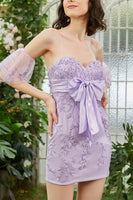 Load image into Gallery viewer, Spaghetti Straps Purple Short Tight Homecoming Dress with Appliques