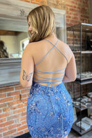 Load image into Gallery viewer, Stylish Bodycon Spaghetti Straps Blue Short Homecoming Dress with Sequins