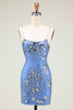 Load image into Gallery viewer, Blue Stylish Bodycon Spaghetti Straps Short Homecoming Dress with Sequins