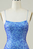 Load image into Gallery viewer, Blue Sheath Spaghetti Straps Short Homecoming Dress with Sequins
