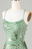 Load image into Gallery viewer, Sparkly Sheath Spaghetti Straps Green Short Homecoming Dress with Criss Cross Back