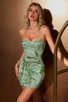Load image into Gallery viewer, Green Spaghetti Straps Bodycon Homecoming Dress with Sequins