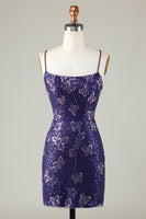 Load image into Gallery viewer, Sparkly Dark Purple Beaded Sequins Tight Short Homecoming Dress With Butterflies