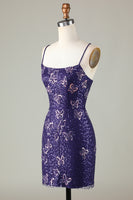 Load image into Gallery viewer, Sparkly Dark Purple Beaded Sequins Tight Short Homecoming Dress With Butterflies