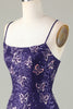 Load image into Gallery viewer, Sparkly Dark Purple Beaded Sequins Tight Short Homecoming Dress With Butterflies