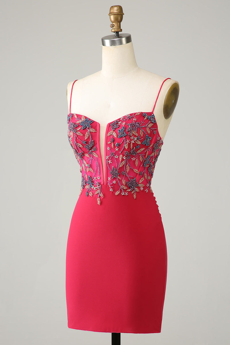 Load image into Gallery viewer, Sheath Spaghetti Straps Lilac Short Homecoming Dress with Beading