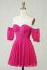 Load image into Gallery viewer, Gorgeous A Line Off The Schoulder Fuchsia Corset Homecoming Dress with Ruffles