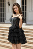 Load image into Gallery viewer, A-line Baby Black Off Shoulder Feather Homecoming Dresses with Beading