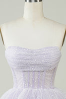 Load image into Gallery viewer, A Line Lilac Strapless Corset Homecoming Dress with Sequins